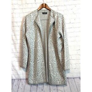 Karl Lagerfeld Paris Metallic Leopard Print Longline Cardigan Sweater Silver L